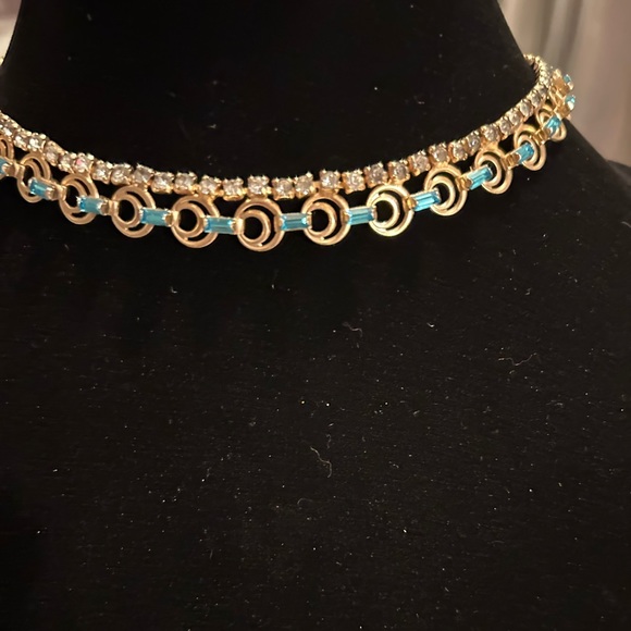 1950’s turquoise and clear crystal vintage choker shepherds hook. EUC - Picture 5 of 15